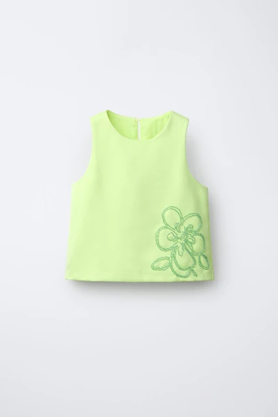 EMBROIDERED BEADED FLOWER TOP