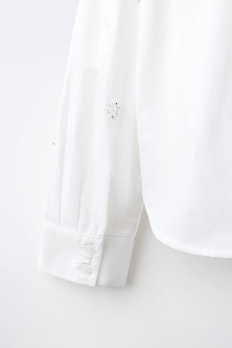 STRIPED SHIRT AND GATHERED TOP SET WITH BEAD APPLIQUÉ