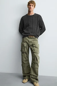 GARMENT-DYED CABLE KNIT SWEATER