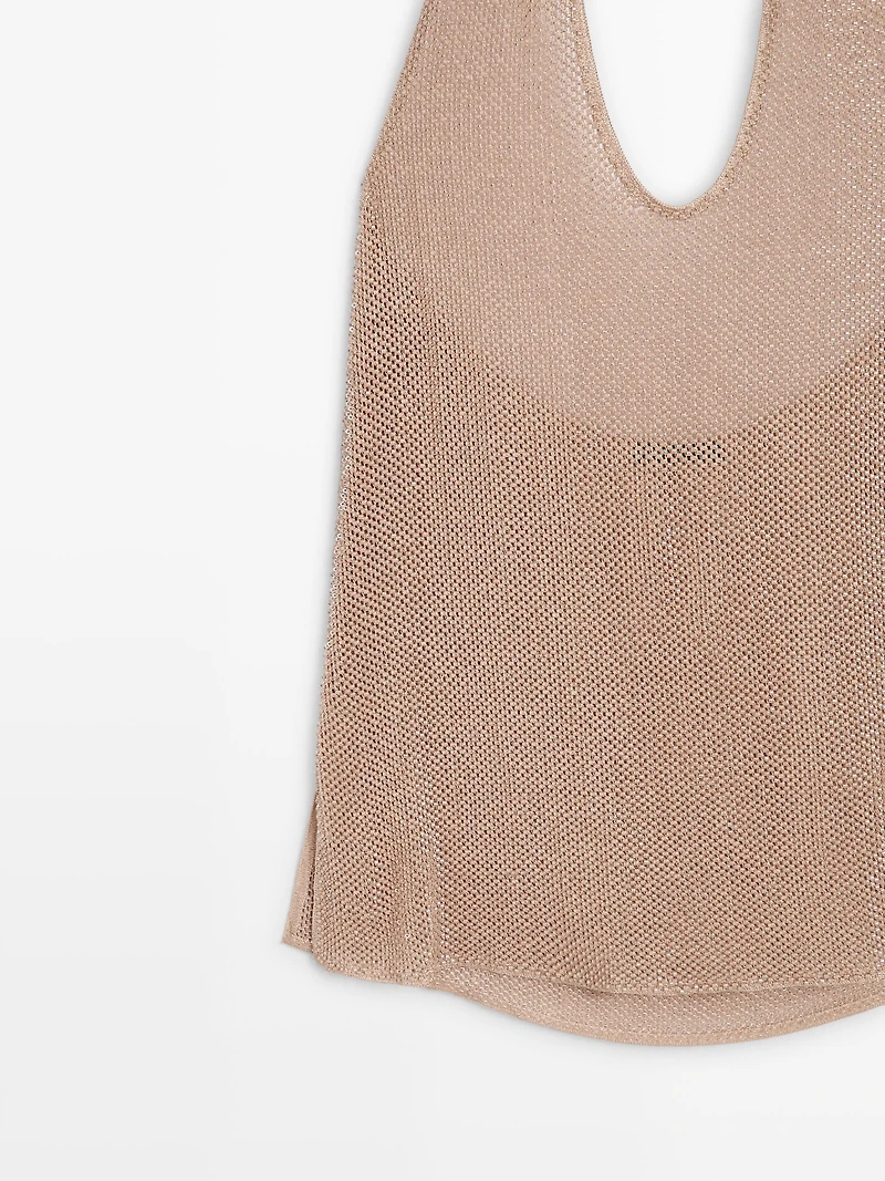 Metallic knit halter top