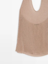 Metallic knit halter top