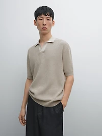 Polo en maille à col V texturé