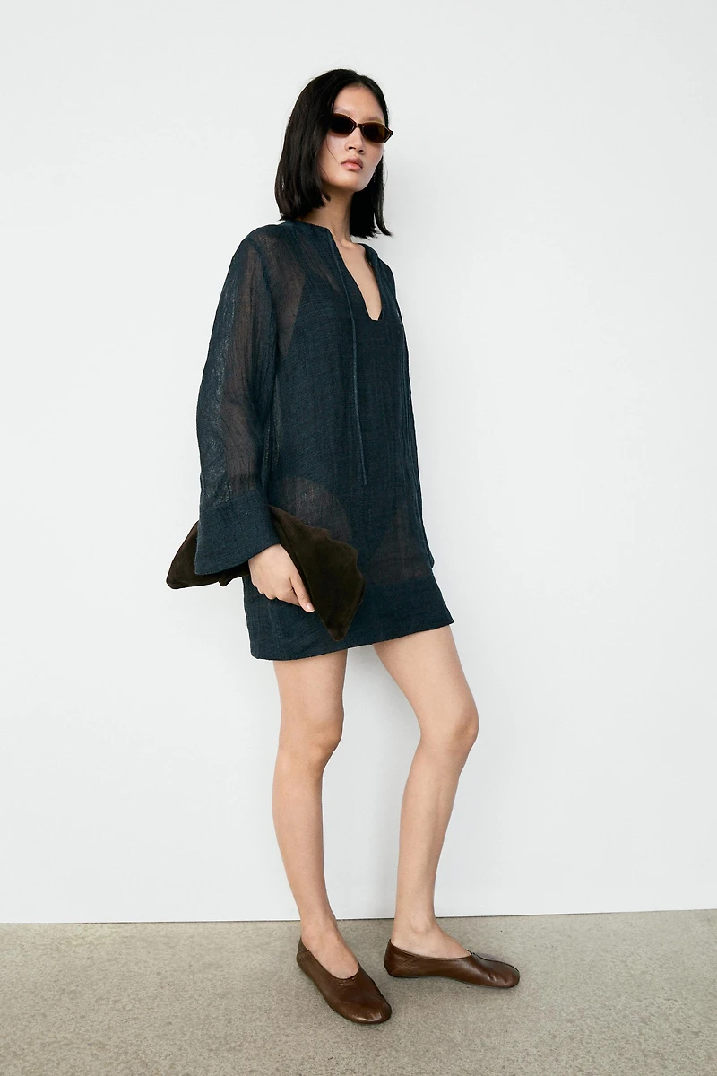 100% linen flowy mini dress