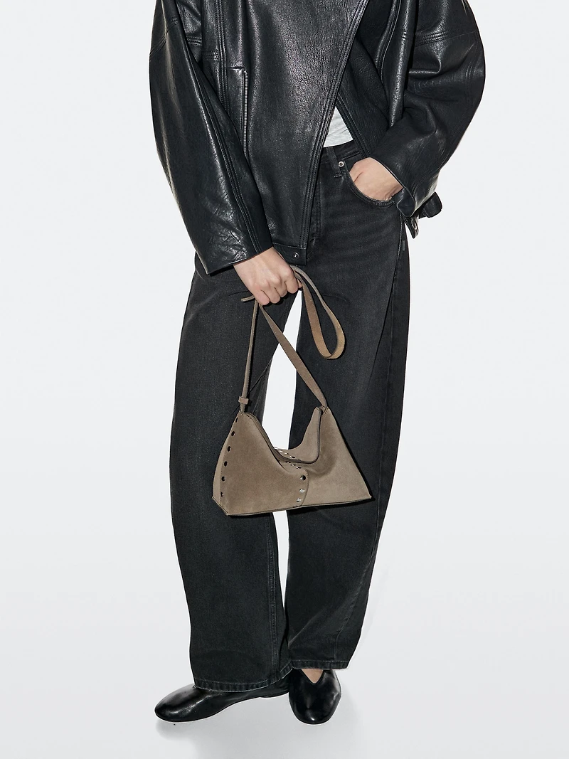 Split leather bag with stud details