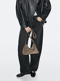 Split leather bag with stud details