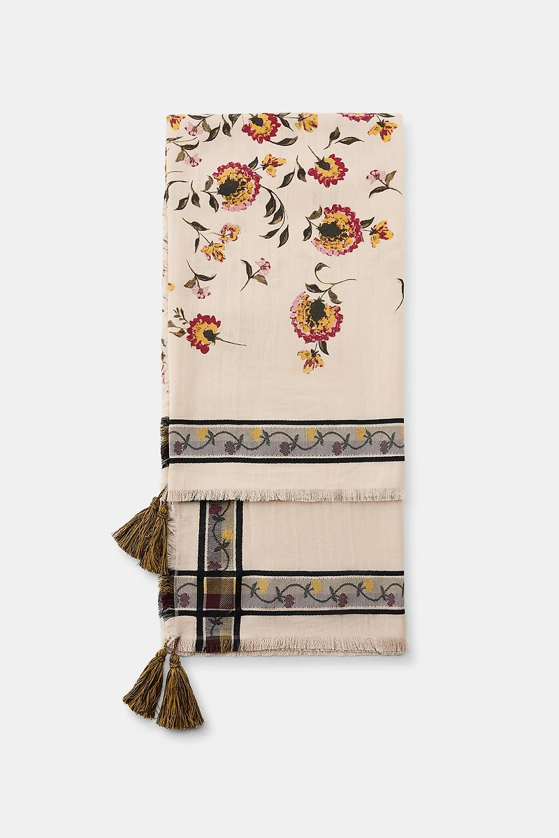 FLORAL PRINT WOOL SCARF