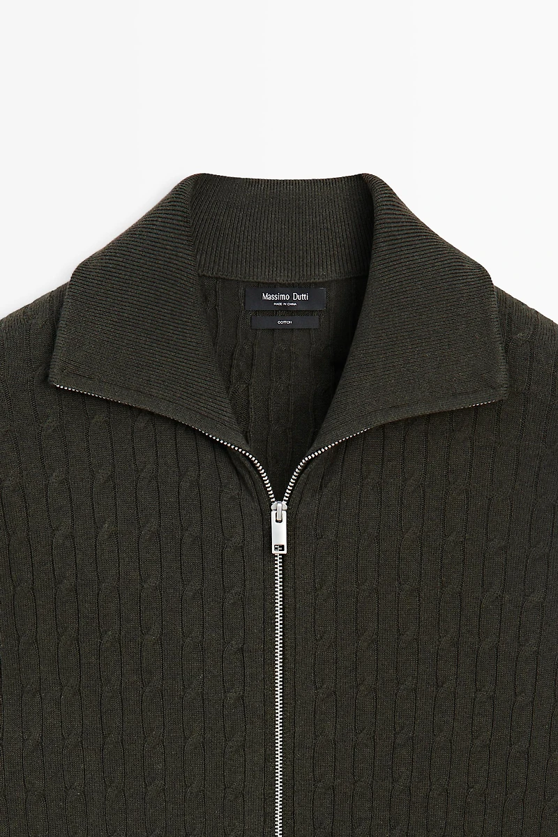 100% cotton braided knit cardigan