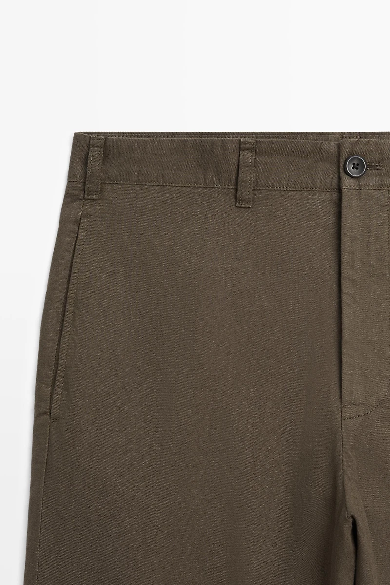 Linen and cotton straight-leg pants
