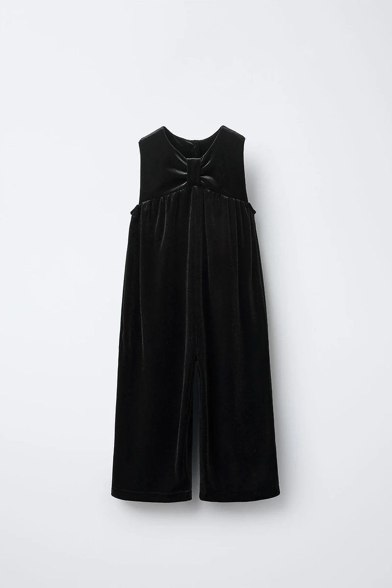 LONG VELVET JUMPSUIT WITH BOW