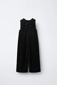 LONG VELVET JUMPSUIT WITH BOW