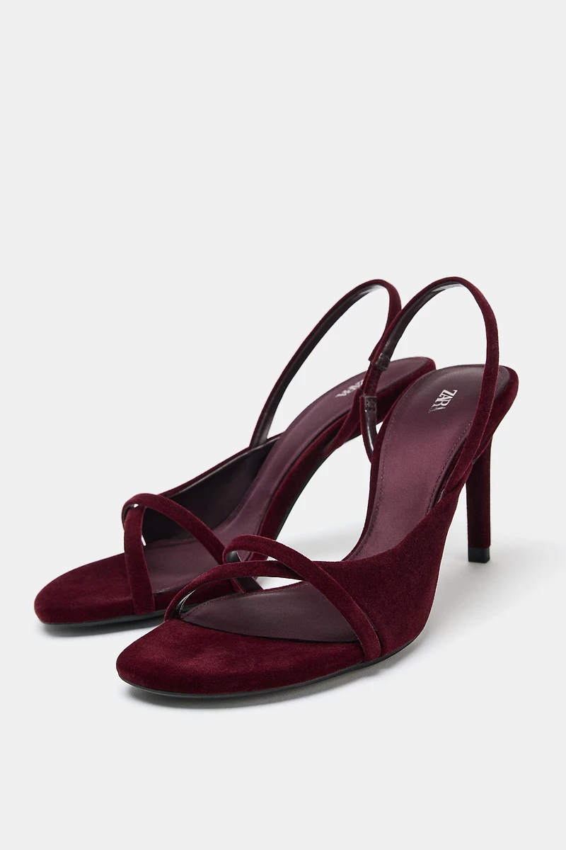 VELVET EFFECT HEELED SANDALS
