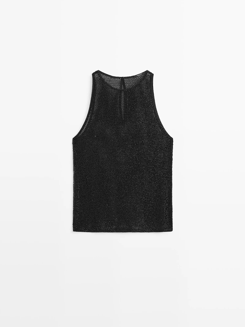 Semi-sheer top with matching beads