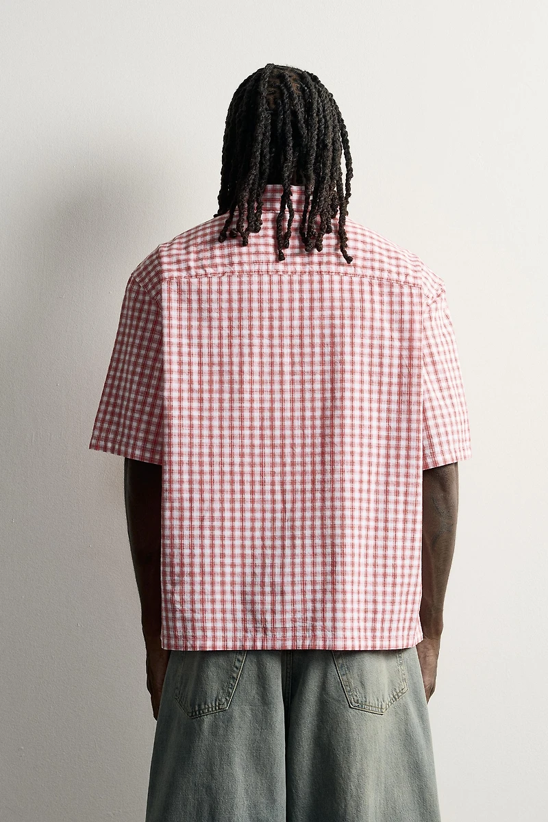 RELAXED FIT CHECKED SHIRT WITH EMBROIDERED TEXT