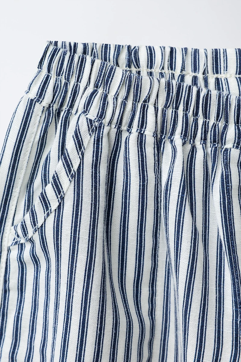 STRIPED LINEN BLEND BAGGY PANTS