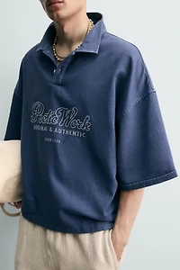 EMBROIDERED TEXT BOXY FIT POLO SHIRT