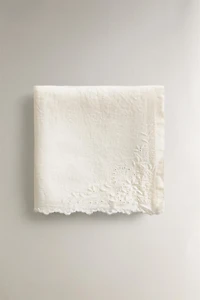 EMBROIDERED HEMSTITCHED WASHED LINEN TOWEL