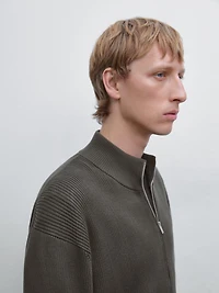 Cotton zip-up knit cardigan