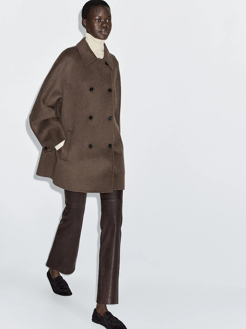Wool blend double-breasted cropped coat