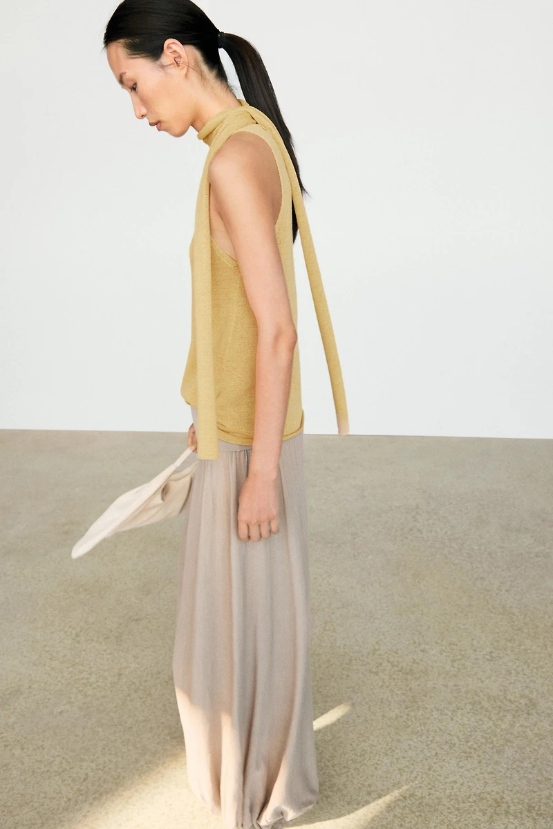 Linen blend halter top with tie detail