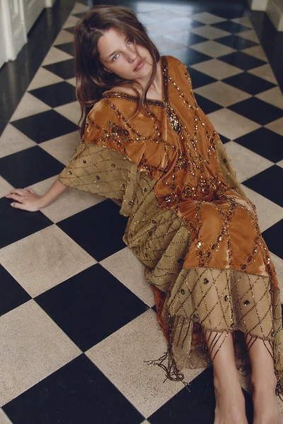 LIMITED EDITION VELVET SEQUIN BEADED COMBINATION DRESS