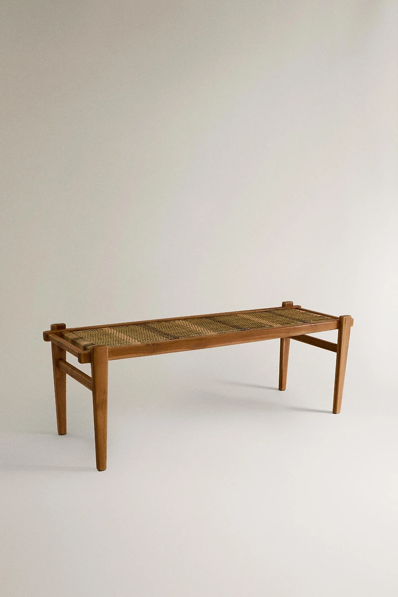 MULTICOLORED RATTAN TEAK BENCH