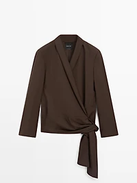 Wool blend blazer with tie detail