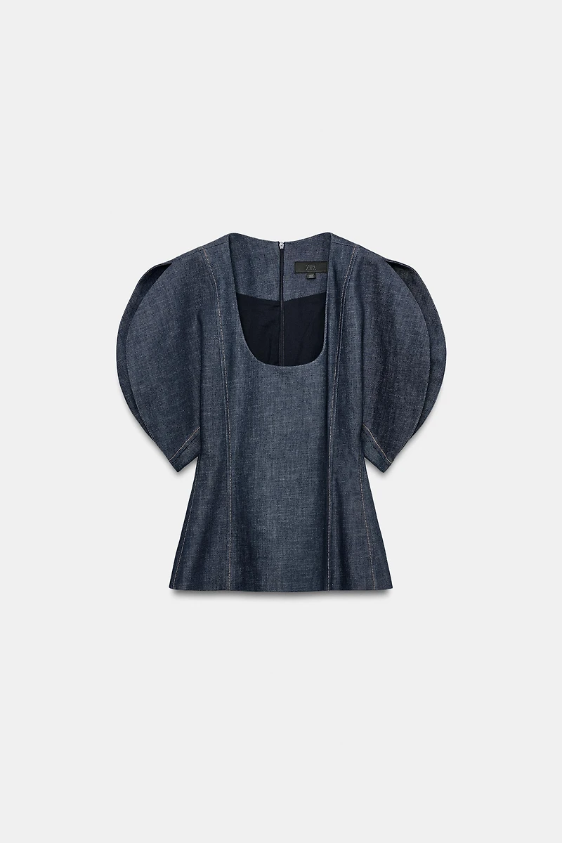 BLOUSE EN DENIM MANCHES BOUFFANTES ZW COLLECTION