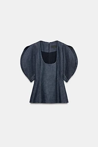 BLOUSE EN DENIM MANCHES BOUFFANTES ZW COLLECTION