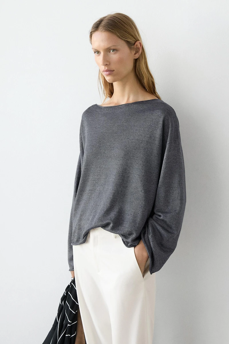 100% linen knit boat neck sweater