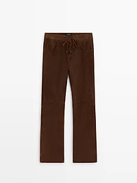 Cropped suede leather trousers with drawstrings