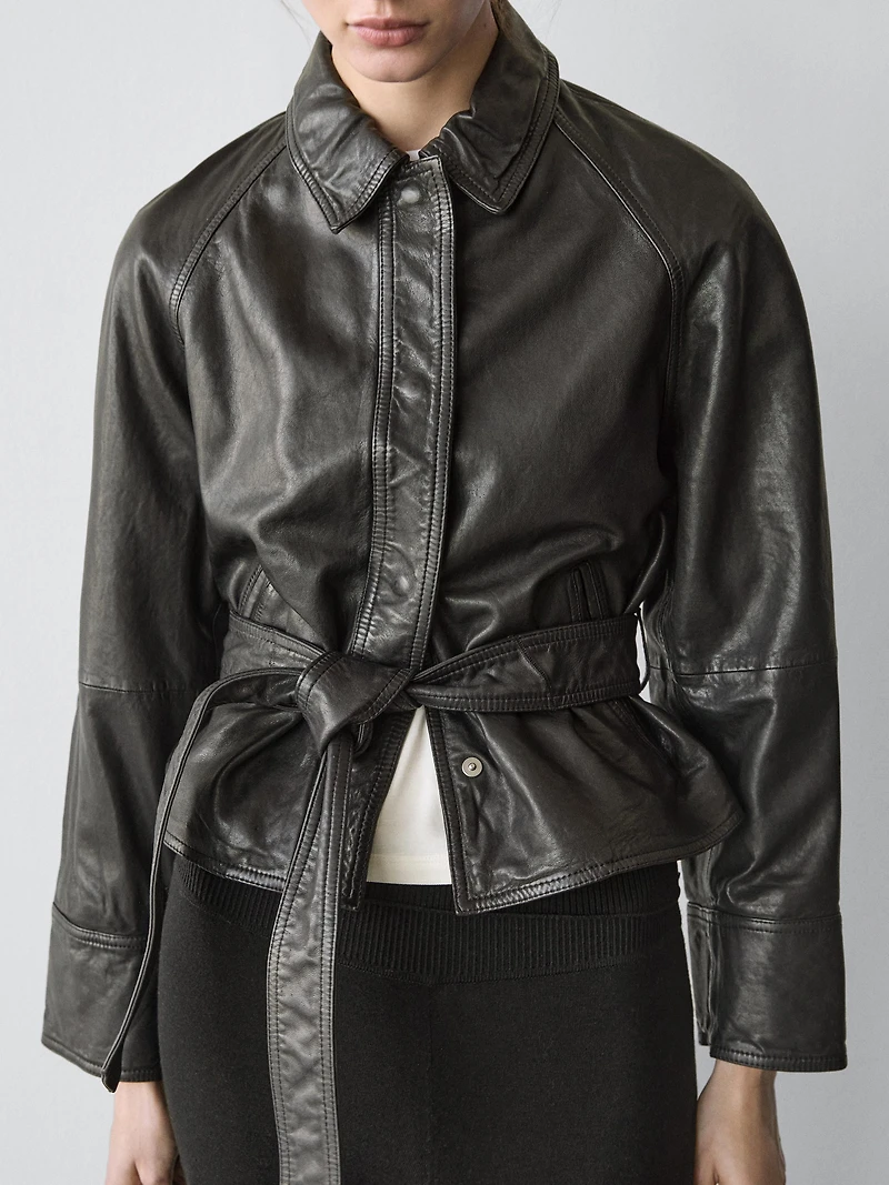 Nappa leather jacket with belt
