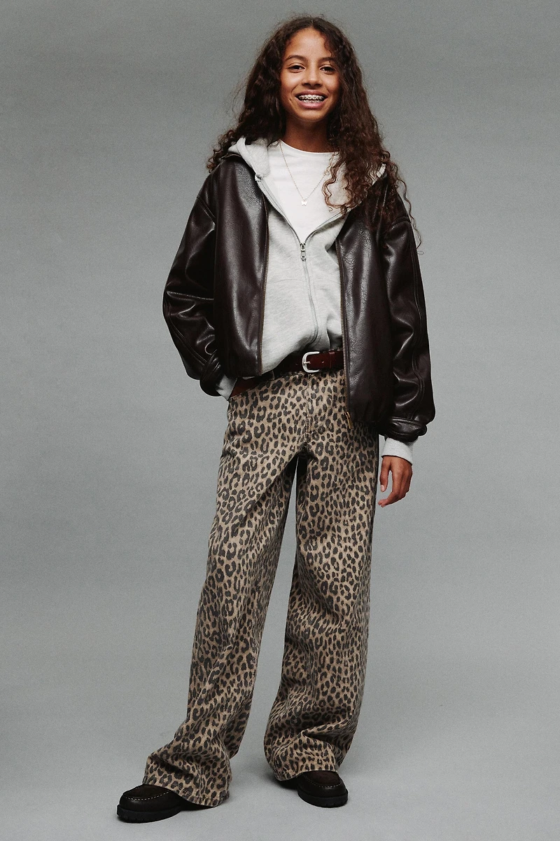 ANIMAL PRINT AND STAR WIDE LEG JEANS