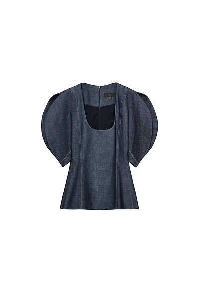 ZW COLLECTION PUFF SLEEVE DENIM BLOUSE
