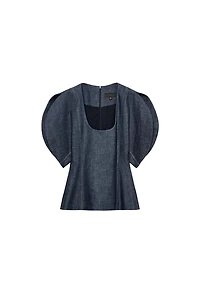 ZW COLLECTION PUFF SLEEVE DENIM BLOUSE