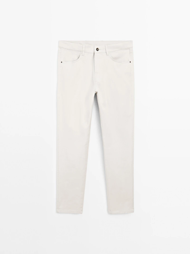 Slim-fit lightweight textured weave denim trousers