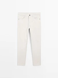 Slim-fit lightweight textured weave denim trousers