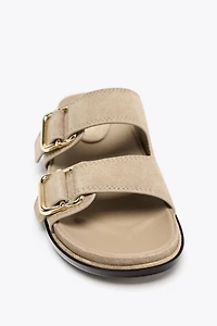 SPLIT LEATHER STRAPPY FLAT SANDALS