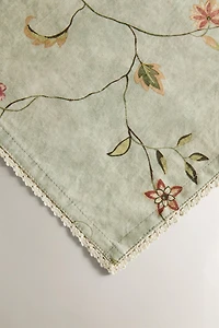 FLORAL PRINT AND LACE TRIM TABLE RUNNER
