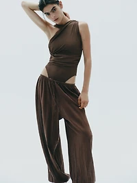DRAPED ASYMMETRIC TULLE BODYSUIT