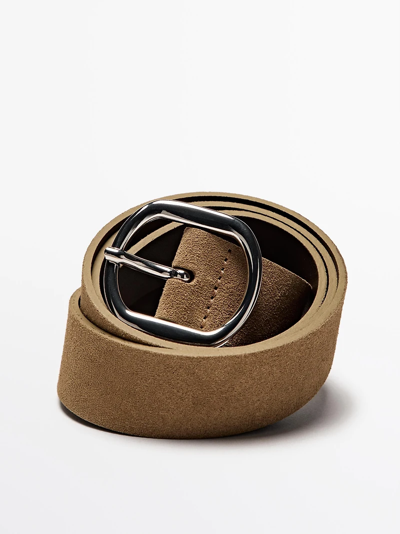 Split suede leather belt with oval buckle