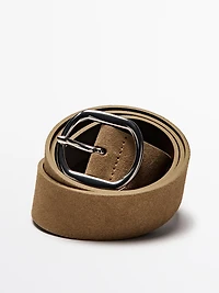 Split suede leather belt with oval buckle