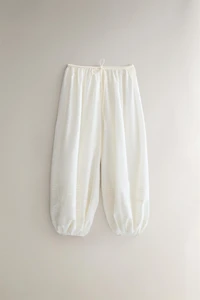 SMOCKED TROUSERS WITH LACE AND DRAWSTRINGS