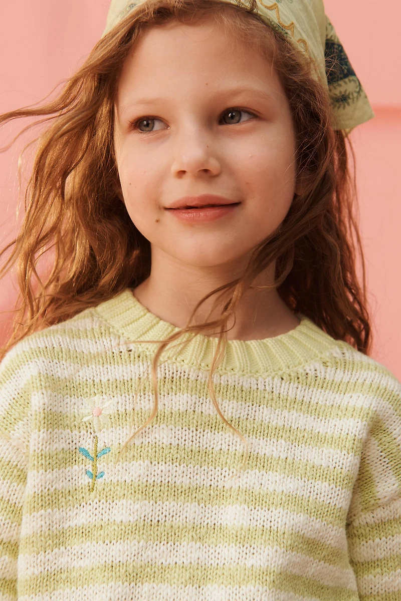 PULL EN MAILLE RAYÉ FLEUR BRODÉE ÉDITION LIMITÉE
