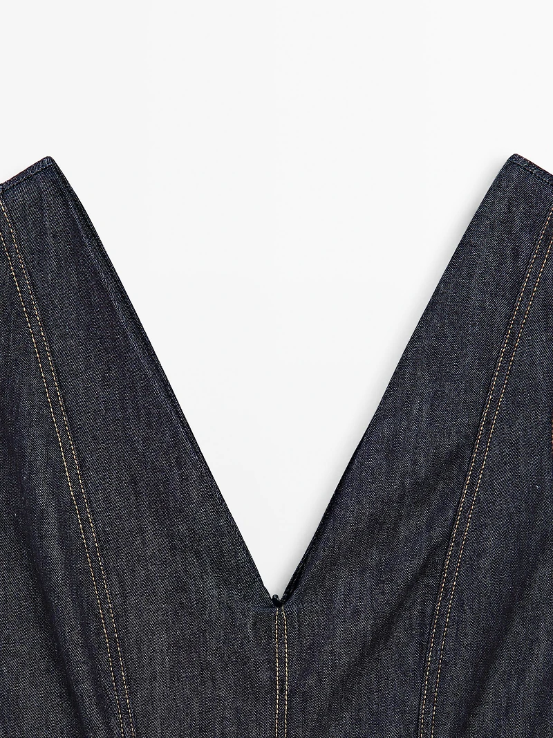 Denim midi dress with seam details