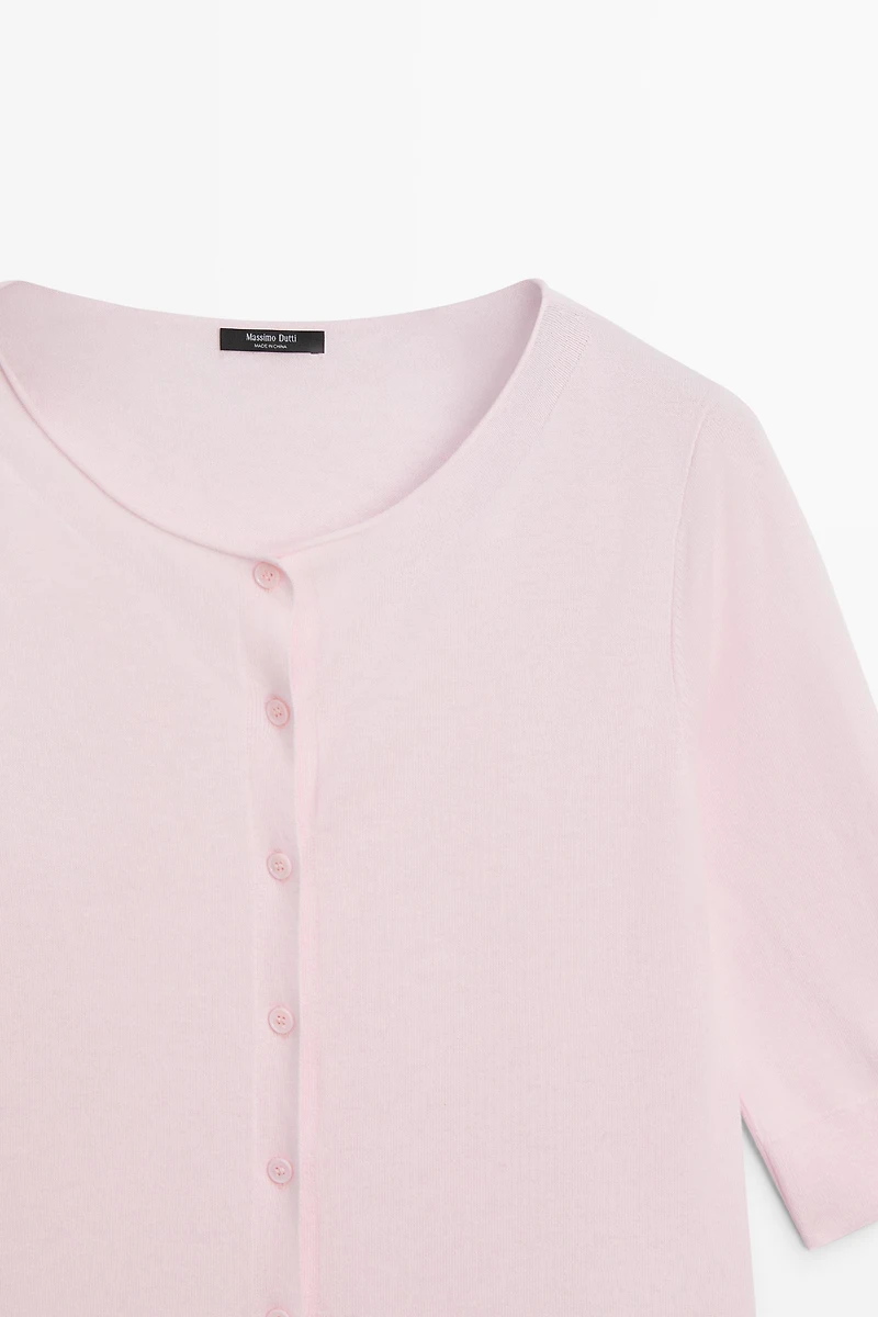 Cotton blend boat neck cardigan