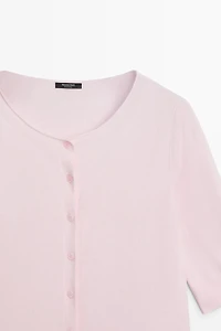 Cotton blend boat neck cardigan