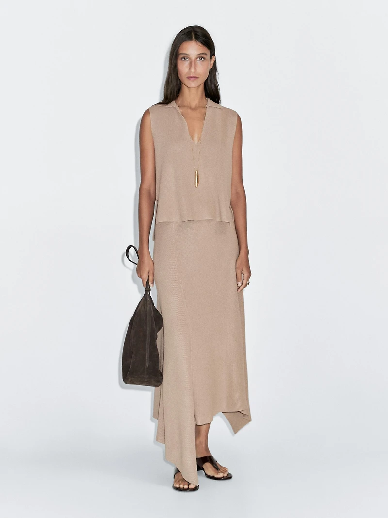 Asymmetric knit midi skirt