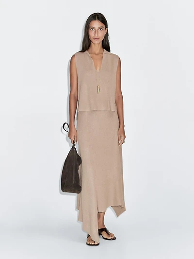 Asymmetric knit midi skirt