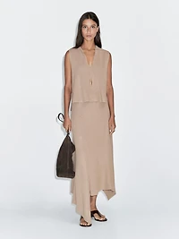 Asymmetric knit midi skirt