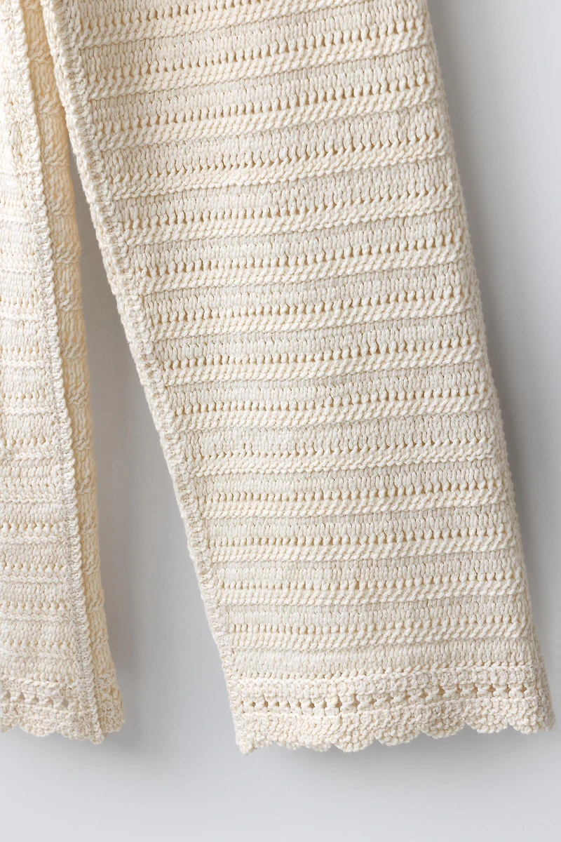 WIDE LEG CROCHET KNIT PANTS